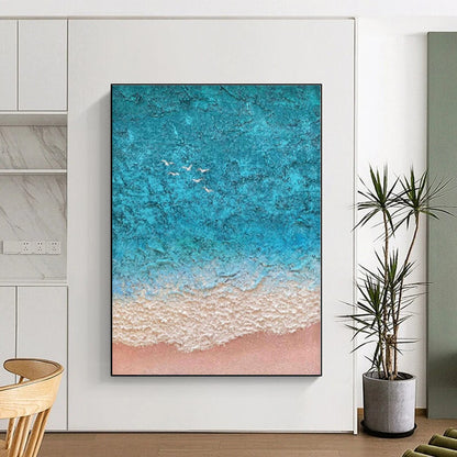 “Textured Beach Aerial”，Abstract Coastal Impasto Painting CT0563