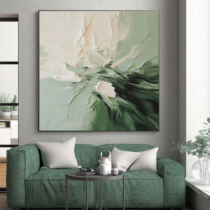 “White - Green Textured Floral”，Impasto Floral Art CT0624
