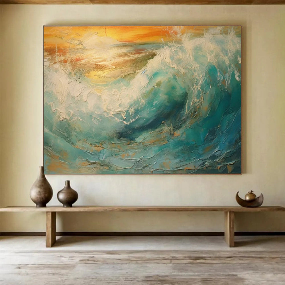 Crashing Waves at Sunset - Textured Impasto Oil Seascape CT1801