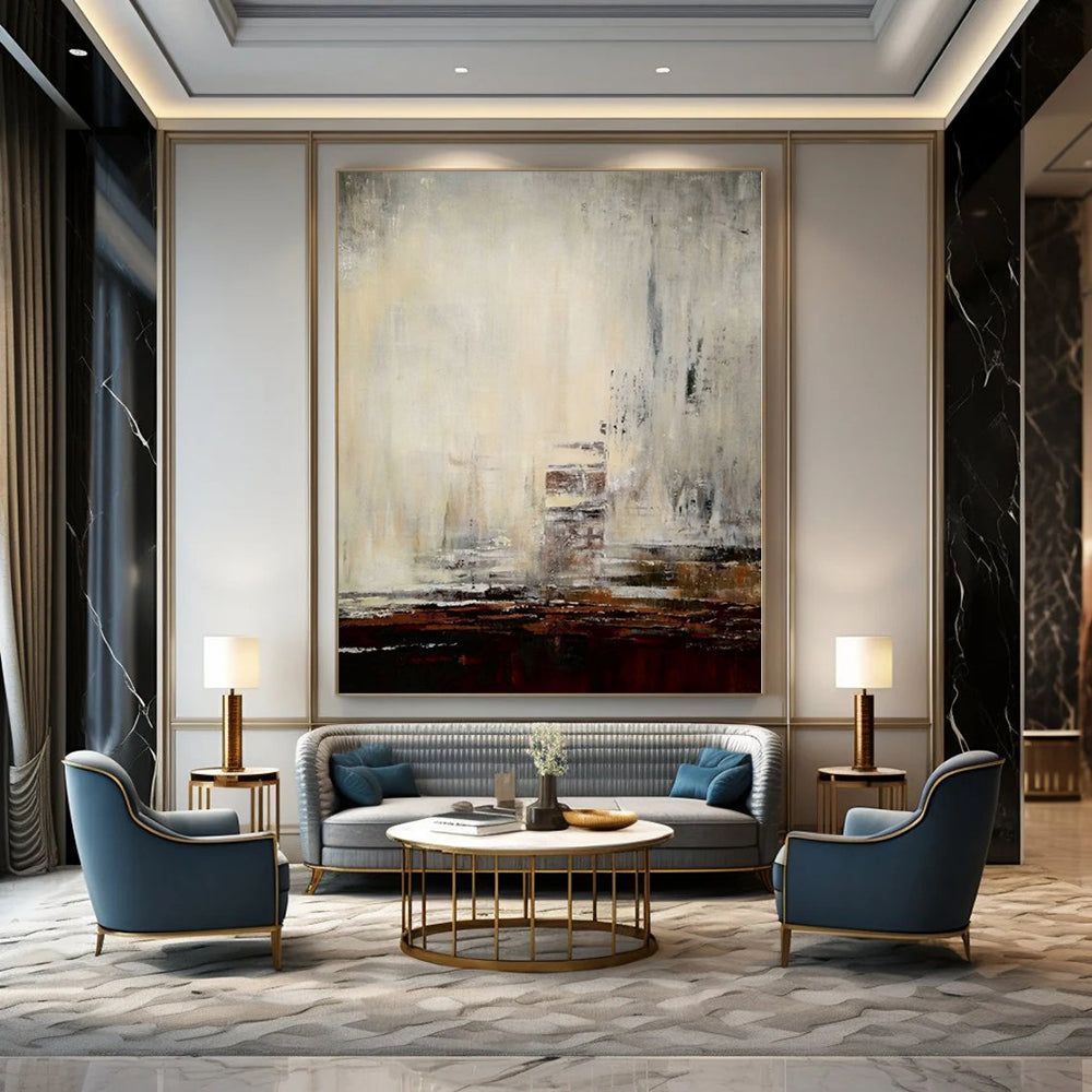 “Gray - Brown Abstract Cityscape” Impressionistic Acrylic Art CT0205