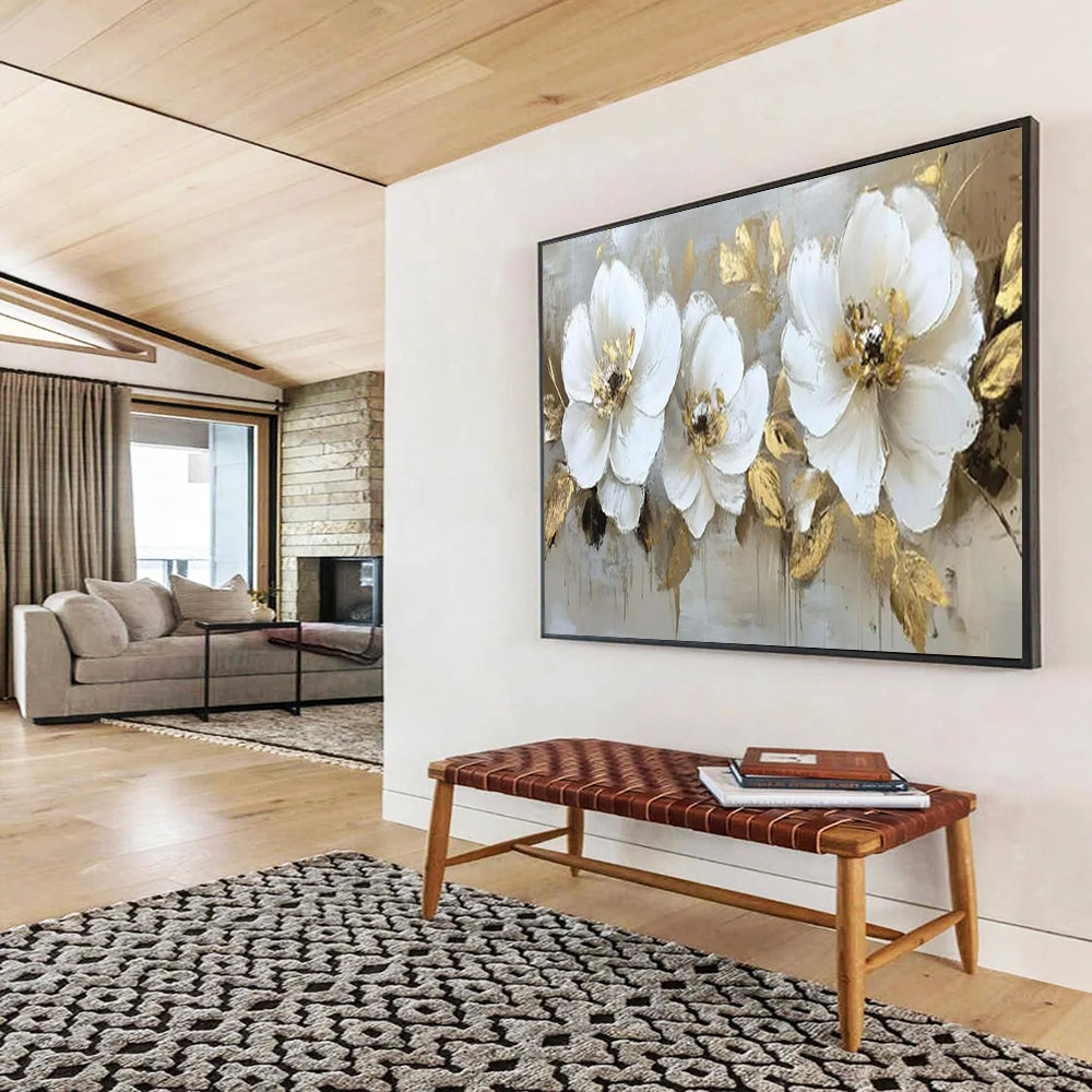 “Gilded Blooms” – Floral Acrylic Painting CT1705