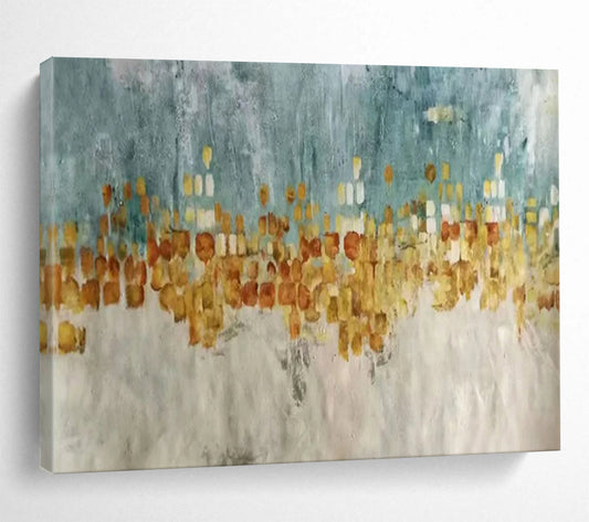 “Blue - Gold Urban Impression” - Blue, gray, gold, orange; blocky urban skyline CT1592