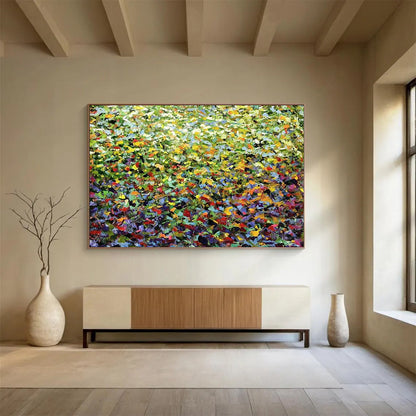 Vibrant Greenery with Colorful Flecks - Impressionistic Acrylic Landscape CT1797