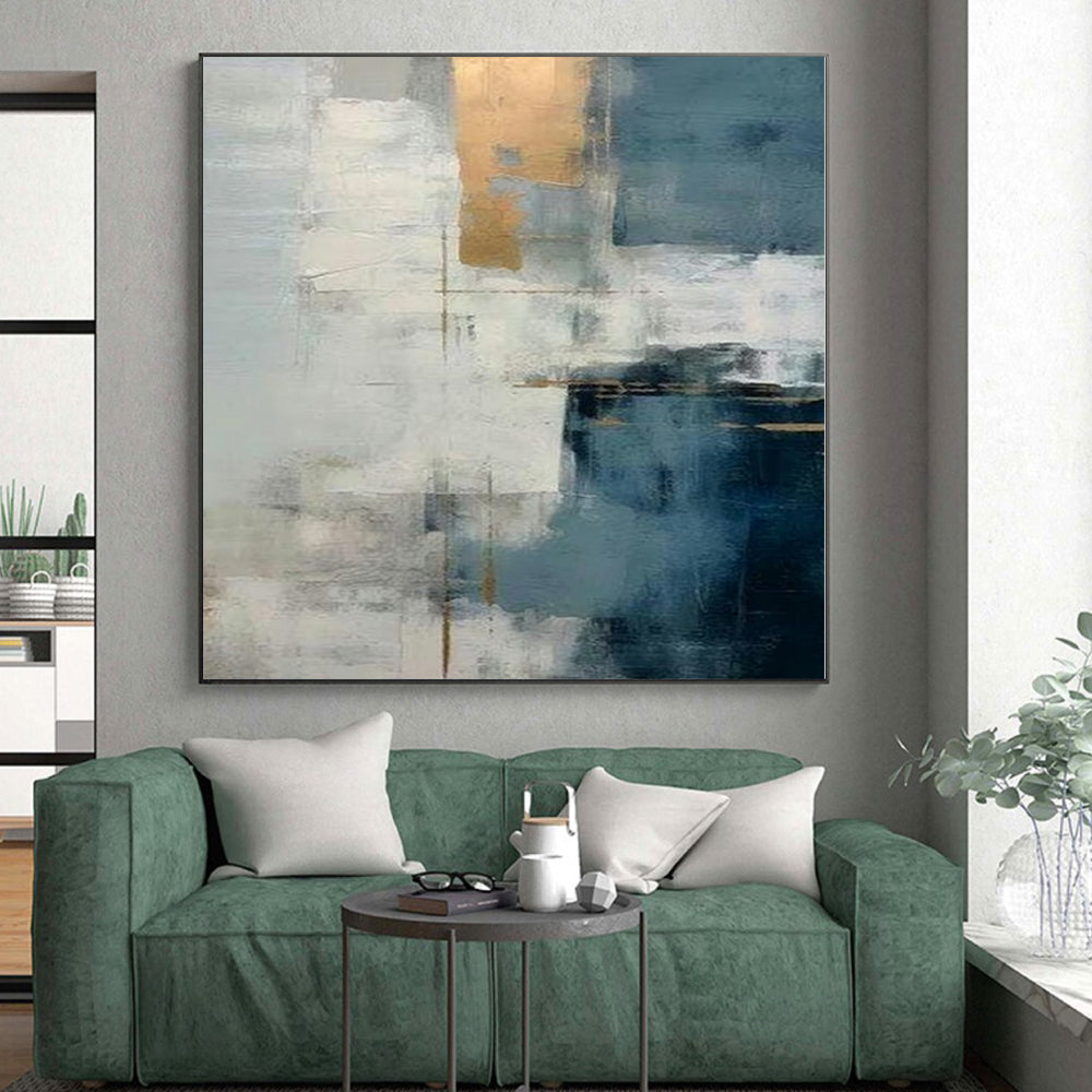 “Blue - Gray - Gold Abstract Layers” Abstract Acrylic Art CT0248