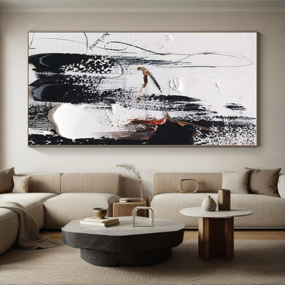 “Black - White - Red Textured Abstraction” - Abstract Expressionist Art CT0503
