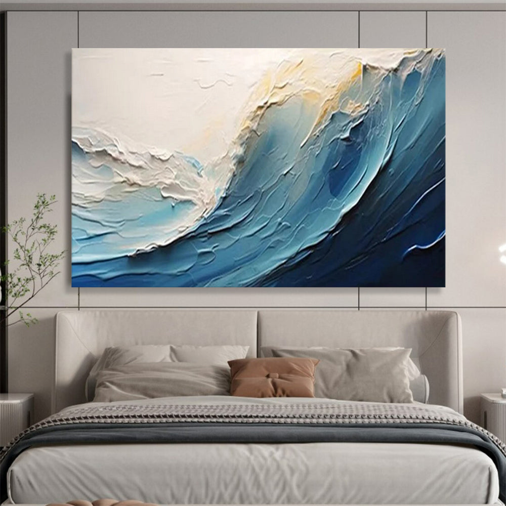 “Impasto Sea Wave” - Shades of blue, white, beige; thick - textured, impasto wave with a sense of movement CT1554