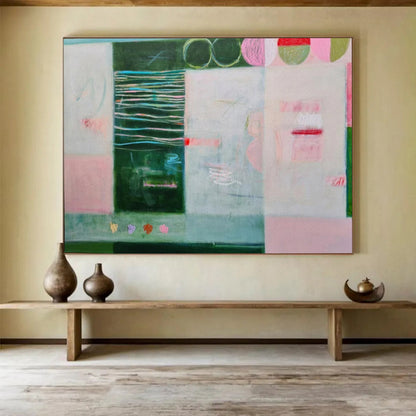 “Playful Panels” - Greens, pinks, blues; mixed patterns and shapes in a grid CT1500