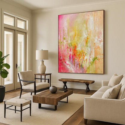 “Pastel Dawn Burst” - Abstract Art with Pink, Yellow, Green, White CT0055
