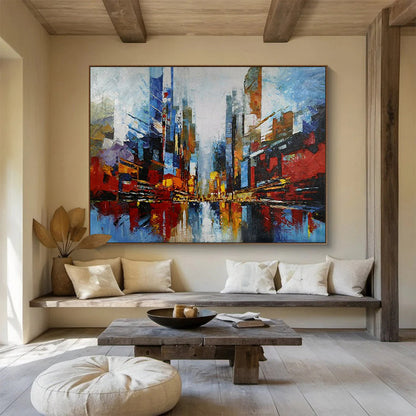 Colorful abstract cityscape with tall buildings and reflections CT1673