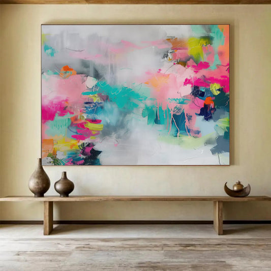 Colorful, abstract brushstrokes in pink, teal, and gray CT1682