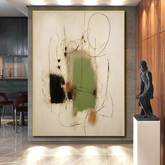 “Black Lines and Color Blocks”，Abstract Minimalist Mixed - Media Painting CT0518