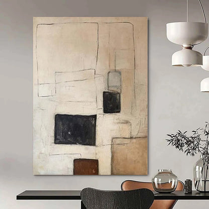 “Beige - Black - Brown Geometric Line” Acrylic Painting CT0159