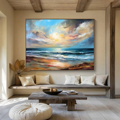 “Seaside Sunset Glow” - Blues, oranges, yellows; vibrant sunset over ocean waves CT1595