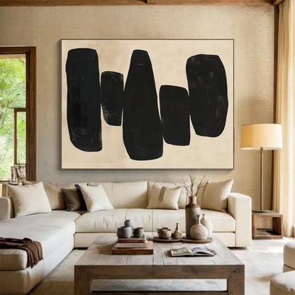 “Stacked Black Forms” Abstract Acrylic Art CT0276