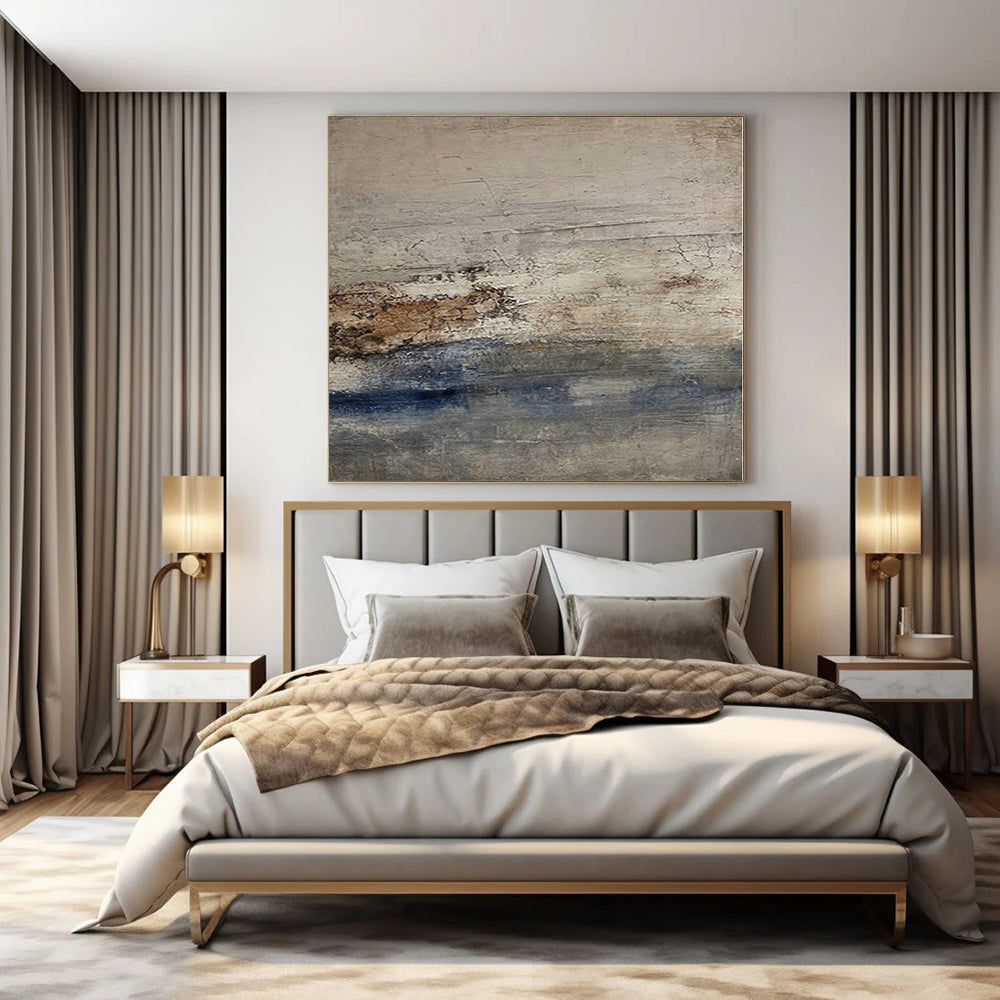 “Gray - Blue Textured Horizon” Abstract Oil Painting CT0129
