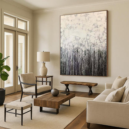 “Silver Dripping Curtains”，Abstract Expressionist Acrylic Art CT0566