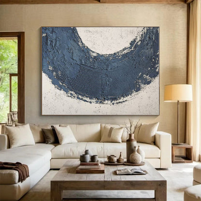 “Deep Blue Textured Crescent” - Abstract Textural Art CT0427