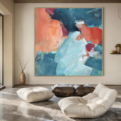 “Teal and Coral Abstract Blocks” Bold Acrylic Art CT0180