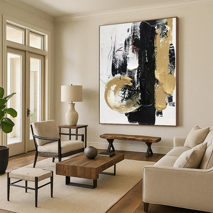 “Dynamic Black - Gold Strokes” Abstract Acrylic Art CT0278