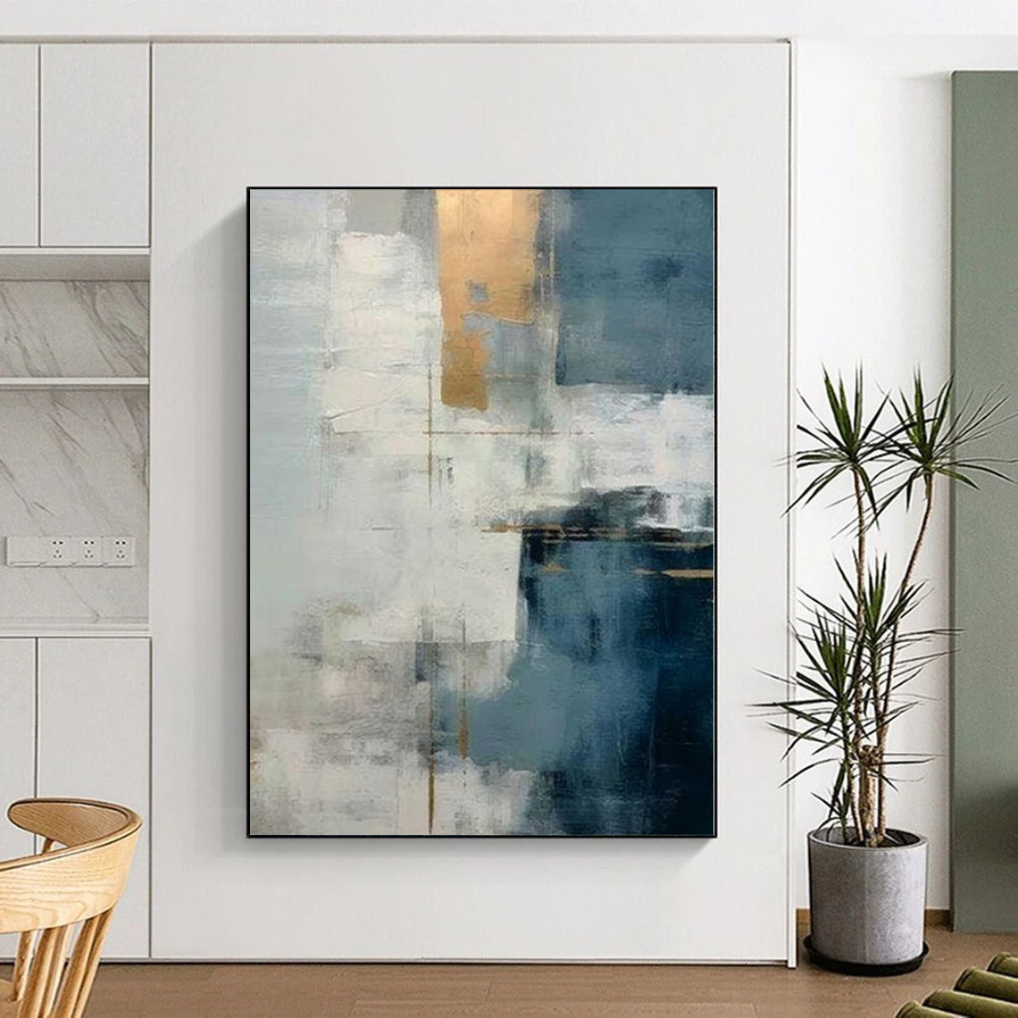 “Blue - Gray - Gold Abstract Layers” Abstract Acrylic Art CT0248