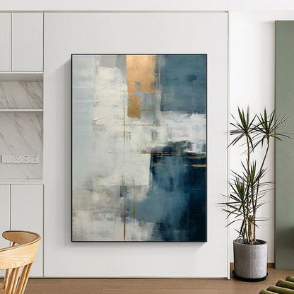“Blue - Gray - Gold Abstract Layers” Abstract Acrylic Art CT0248