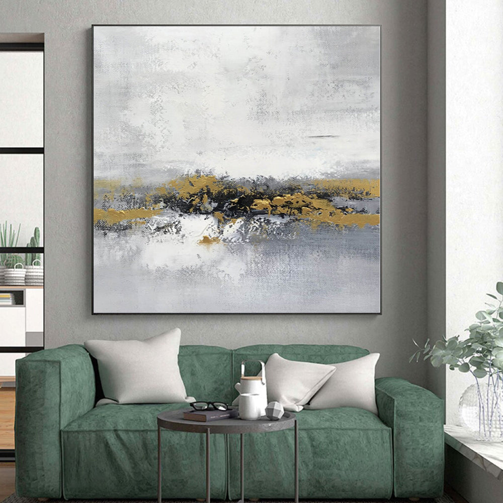“Grey - White Abstract with Gold Horizons”，Abstract Landscape Painting CT0380