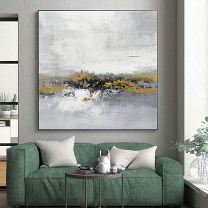 “Grey - White Abstract with Gold Horizons”，Abstract Landscape Painting CT0380