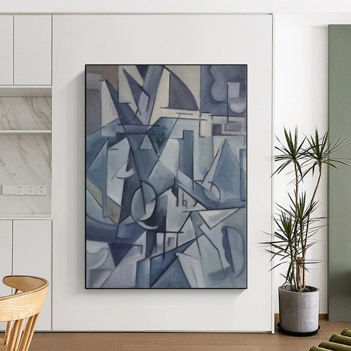 “Blue & Gray Cubist Abstraction” - Abstract Cubist - Style Painting CT0393
