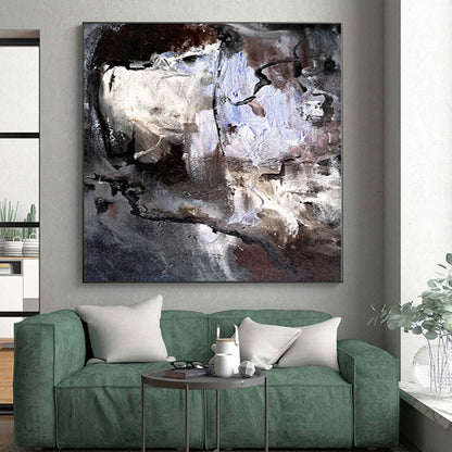 “Shadowed Faces” - Abstract Art with Gray, Brown, White, Blue CT0048