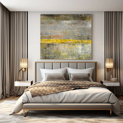 “Gray - Yellow Abstract Layers” Minimalist Acrylic Art CT0213