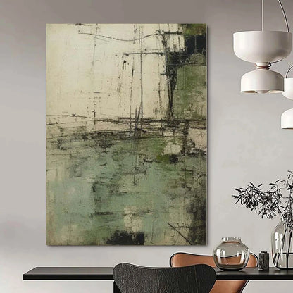 “Green - Black - Beige Textured Abstract” Mixed - Media Art CT0160