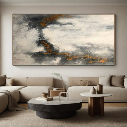 “Grey - White Abstract with Gold Veins”，Ethereal Abstract Painting CT0378