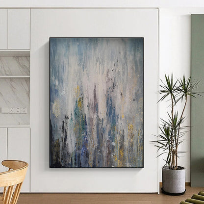 “Blue - Grey Abstract Drips”，Abstract Expressionist Acrylic Art CT0561