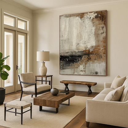 “Crackled Neutral Abstraction”，Abstract Textural Mixed - Media Art CT0551