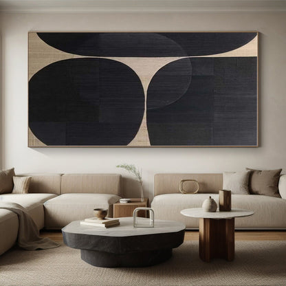 “Black and Beige Geometric Forms”，Abstract Minimalist Acrylic Art CT0581