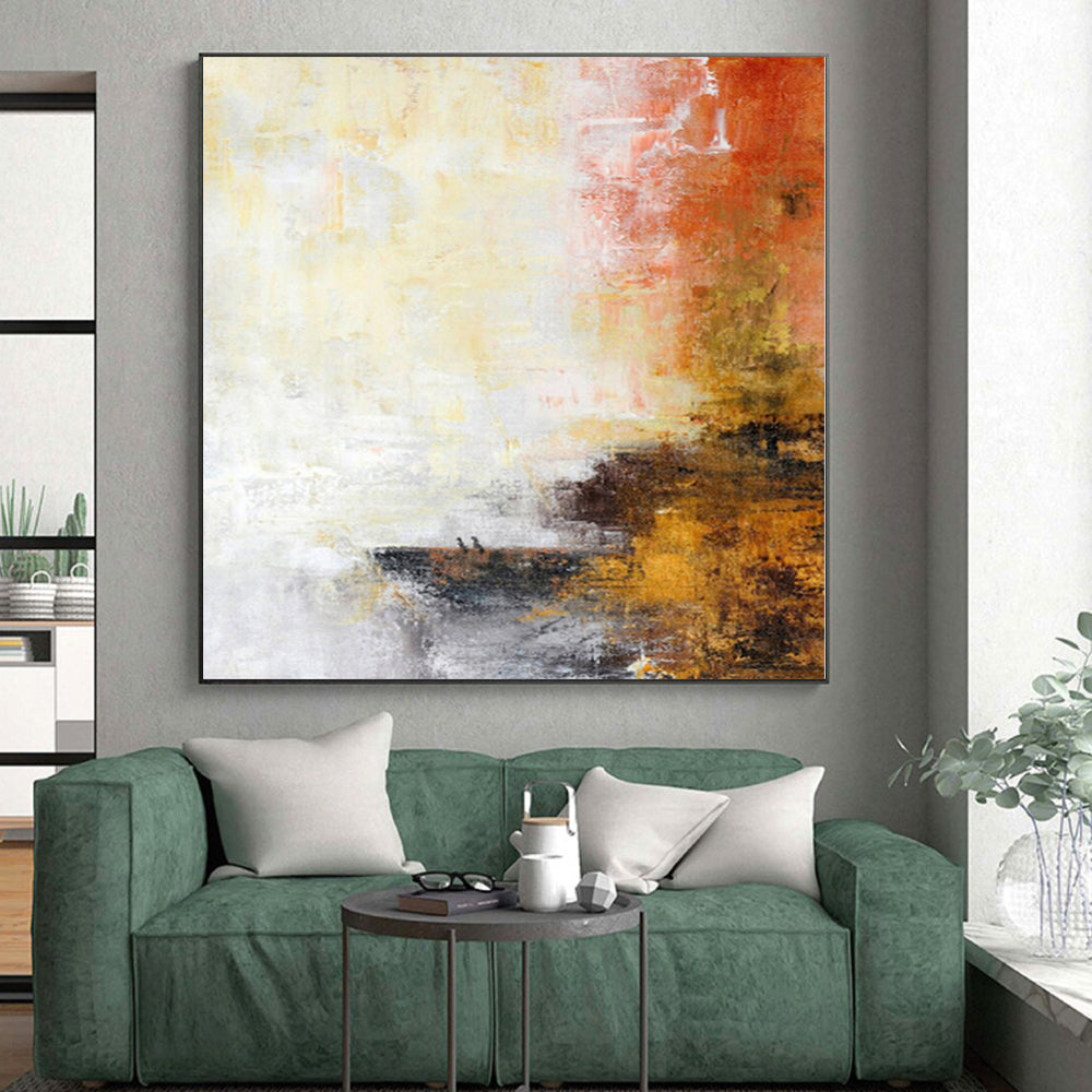 “Sunset Abstraction” - Abstract Painting with Yellow, Orange, Gray, Brown CT0066