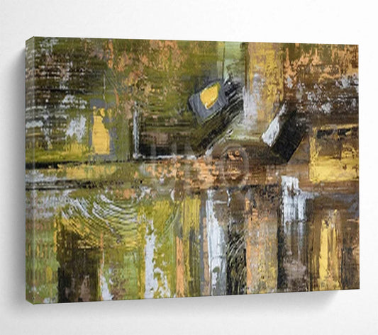 “Olive - Gold Abstract Mosaic” - Greens, olives, golds; textured geometric abstraction CT1605