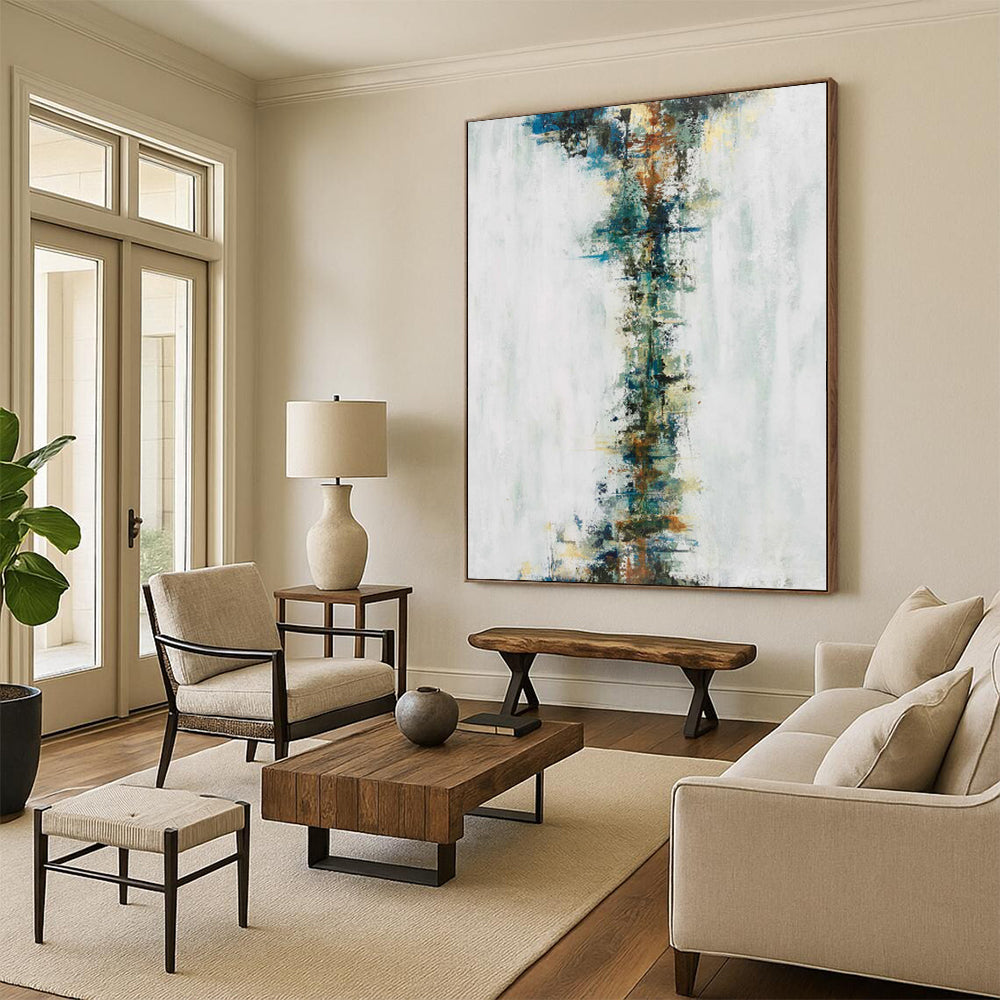 “Vertical Color Stream” - Abstract Art with Multicolored Vertical Strokes on White CT0025