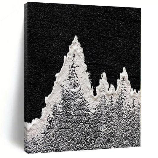 “Ink - Snow Peaks” - Abstract Textured Art with Black, White, Gray CT0020