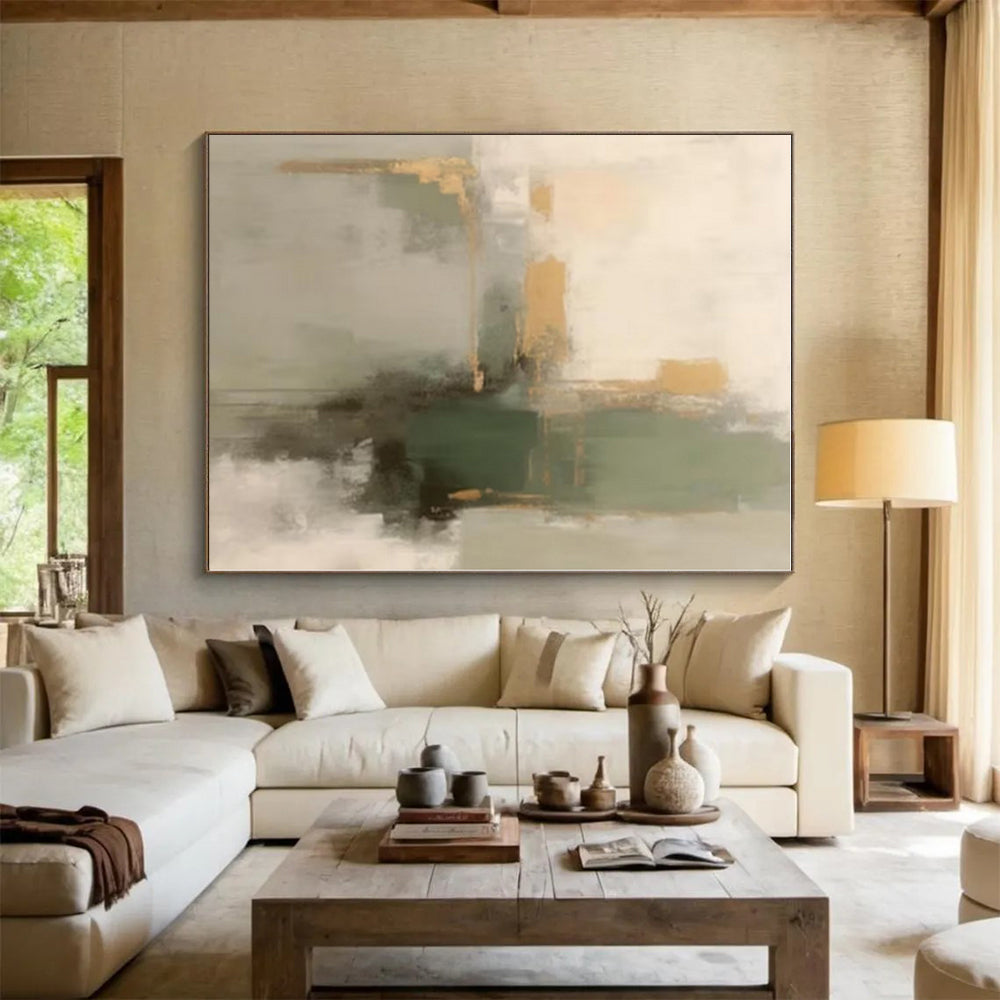 “Earthy Tones with Green and Gold”，Abstract Color - Blended Oil Painting CT0524