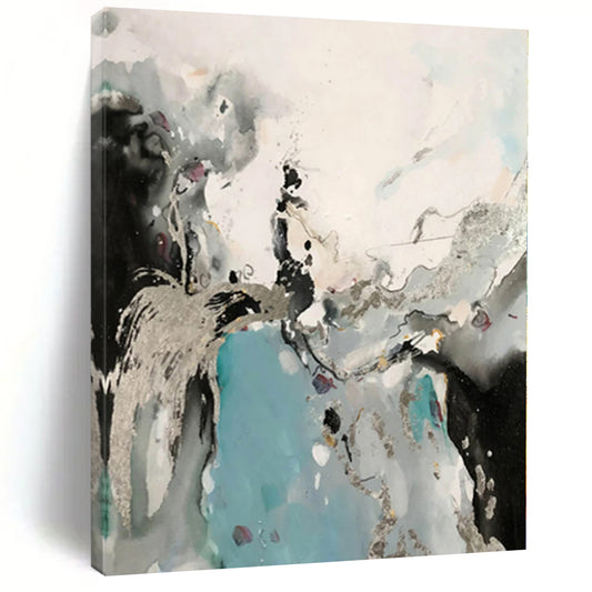 “Black, White, and Blue with Metallic Accents”，Ethereal Abstract Painting CT0365