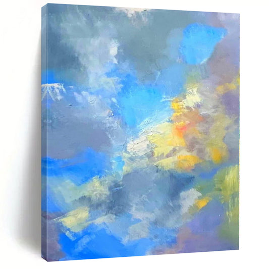 “Blue - Yellow - Gray Abstract Clouds” Impressionistic Acrylic Art CT0223