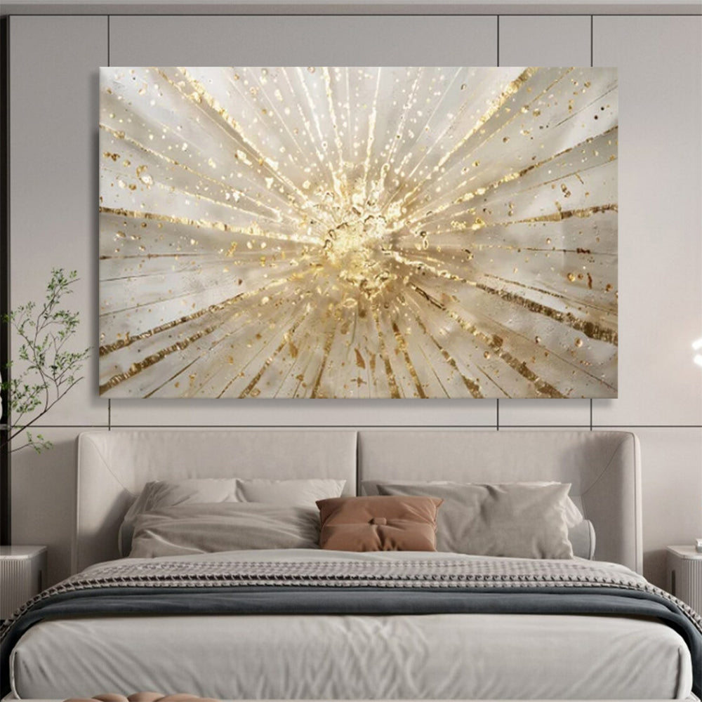 “Golden Burst of Light” - Whites, golds; radiating golden lines and splatters CT1615