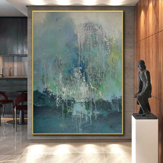 “Blue - Green Dripping Abstract”，Abstract Expressionist Art CT0638