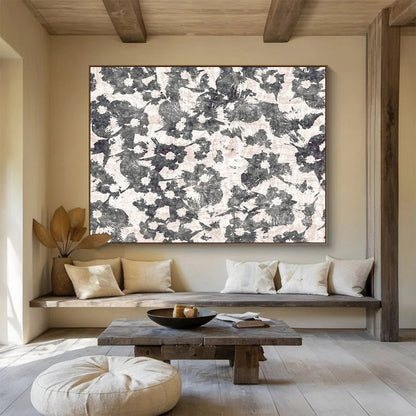 “Ink Blossoms” - Monochrome gray, white; bold, textured floral patterns CT1491