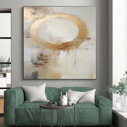 “Gold Circle with Drips”，Abstract Expressionist Mixed - Media Art CT0586