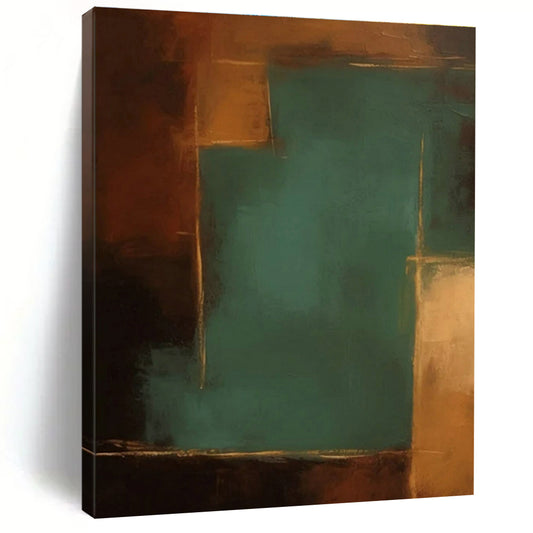 “Dialogue Between Brown & Teal - Gold”，Color - Field Abstract Art CT0601