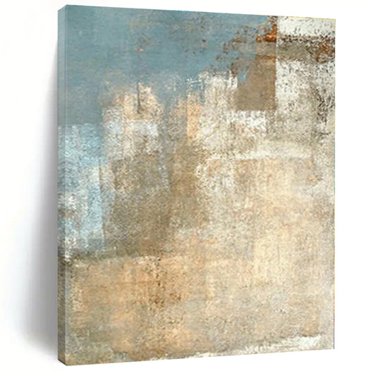 “Blue - Beige Textured Abstract”，Vintage - Inspired Abstract Oil Painting CT0568