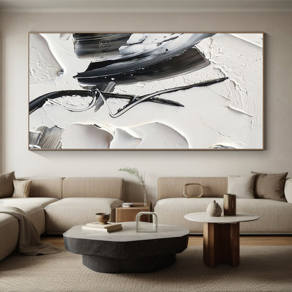 “Black - White Textured Forms” Impasto Acrylic Art CT0243
