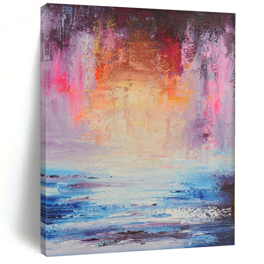 “Dreamy Coastal Sunset” - Abstract Art with Pink, Purple, Orange, Blue, White CT0058